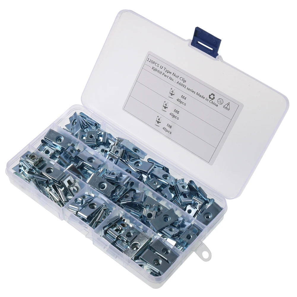 

120pcs Carbon Steel Cage Nut Fastener Clips U-Shape Chimney Nut for Motorcycle Automobile Auto Accessories