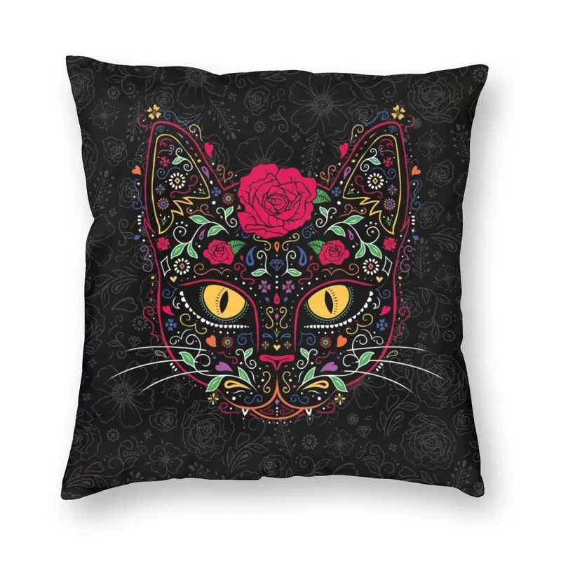 

Чехол с изображением Дня мертвых котят и сахара, мексиканская Цветочная напольная Подушка на Хэллоуин, чехол для дивана, подушки, украшение ...