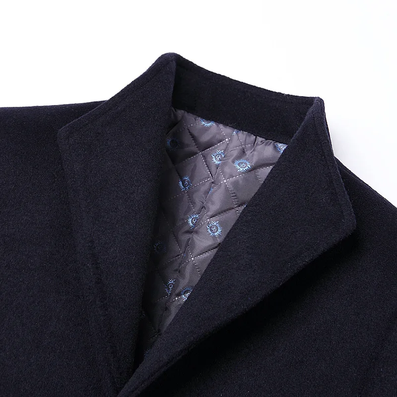 

New Fashion Wool Jacket Men's High-Quality Brand Wool Coat Casual Slim Long Cotton Coats Collar Trench Coat Black 2021 Winter