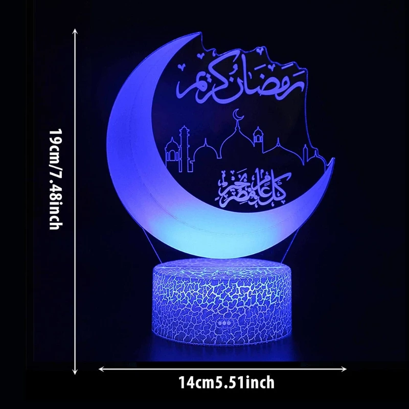 

Eid Mubarak Crescent Pattern Desktop Touch Lamp with Remote Control Bedroom Bookcase Desk Night Light Creative Home Bar