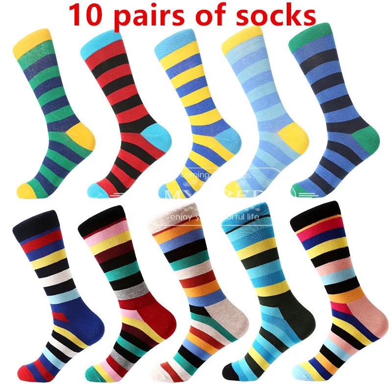 10 pairs of socks MYORED,, мужские повседневные носки sokken, четыре сезона, в клетку, для банкета, бизнеса, носки для мужчин, повседневная одежда, свадебный подарок - Цвет: 10 pairs of socks