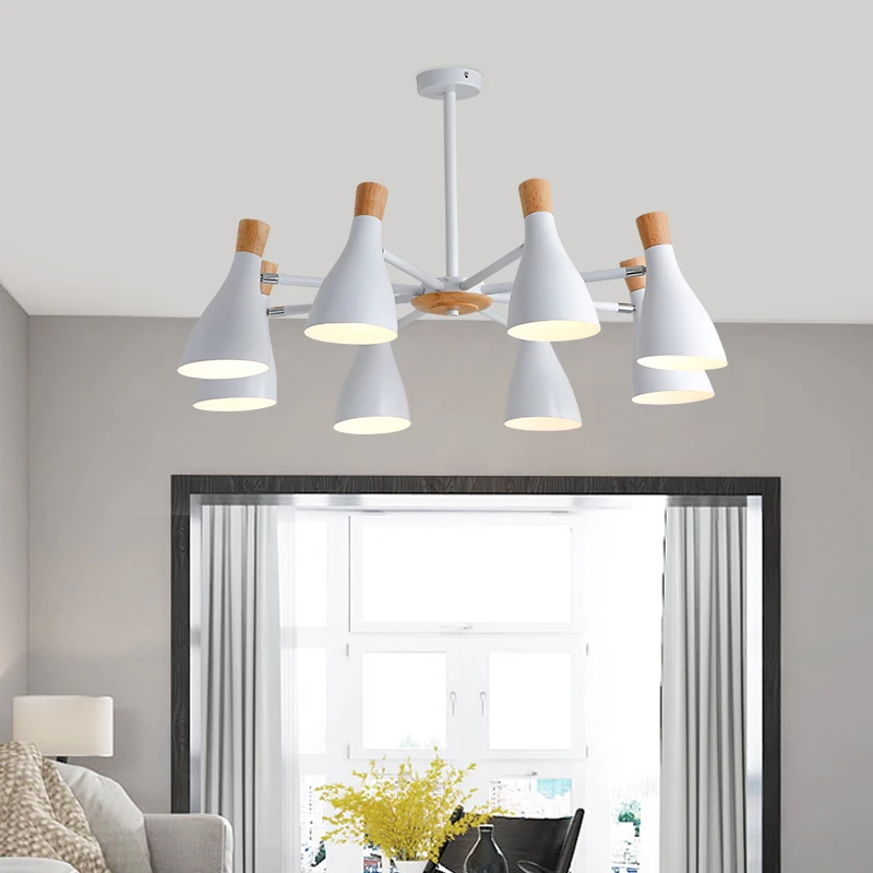 

Nordic Modern Minimalist Chandelier Dining LED Ceiling Chandelier Personality Macaron Wood Hang light