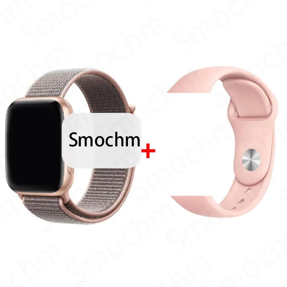 Smochm IWO 8 Plus DIY новые умные часы Bluetooth 1:1 Series 4 Беспроводное зарядное устройство MTK2502 обновлено для Apple Watch iPhone Android - Цвет: RoseGNylon Pink