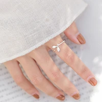 simple style silver color popular simple leaves open ring olive leaf plant rings women girl adjustable rings