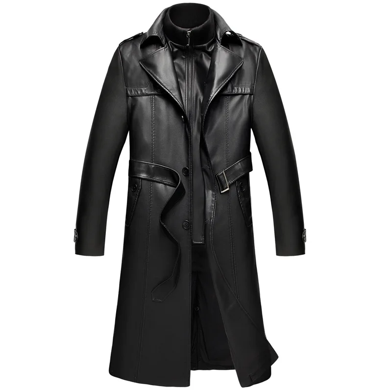 

2019 sheepskin fur coat mens long leather jackets windbreaker snow wear winter clothing outerwear overcoat thick warm duck down