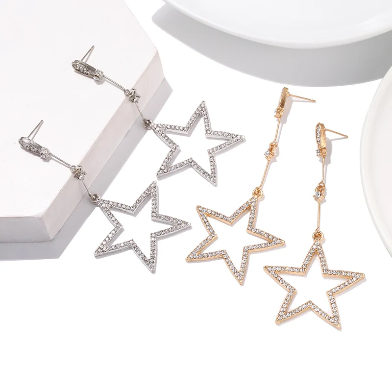 Корейские длинные серьги роскошные стразы пентаграмма модные для женщин 2021