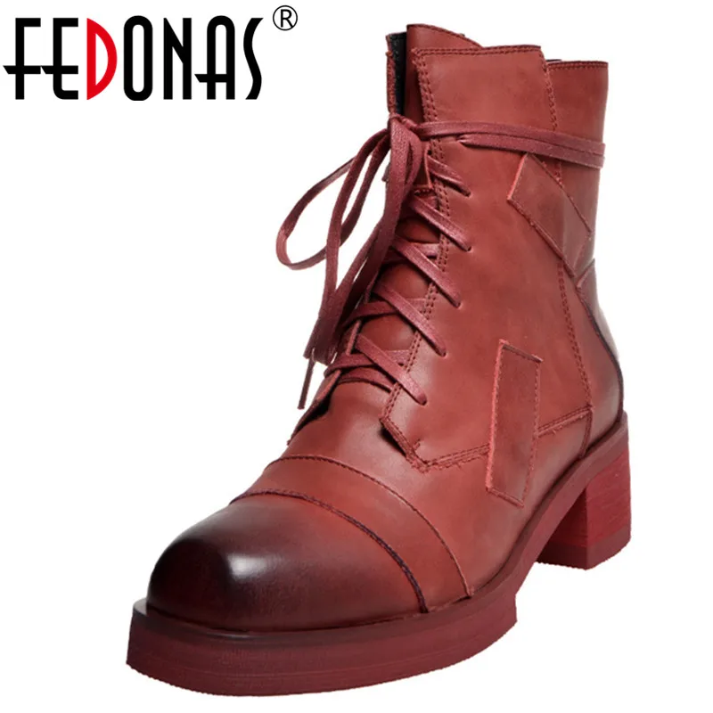 Женские ботильоны FEDONAS теплые короткие ботинки из натуральной кожи на устойчивом