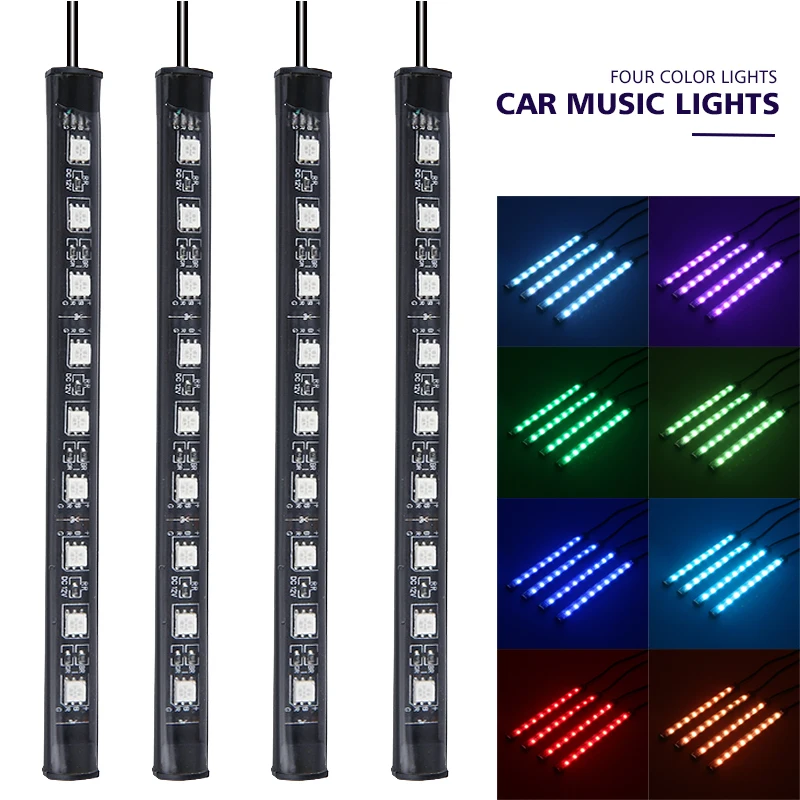 

4 шт. 12 В 3 Вт автомобиль мотоцикл Красный зелёный синий 9SMD светодиодный внутренсветильник свет авто Footwell красочные меняющиеся музыка дистанционное управление полосы лампа DIY аксессуары