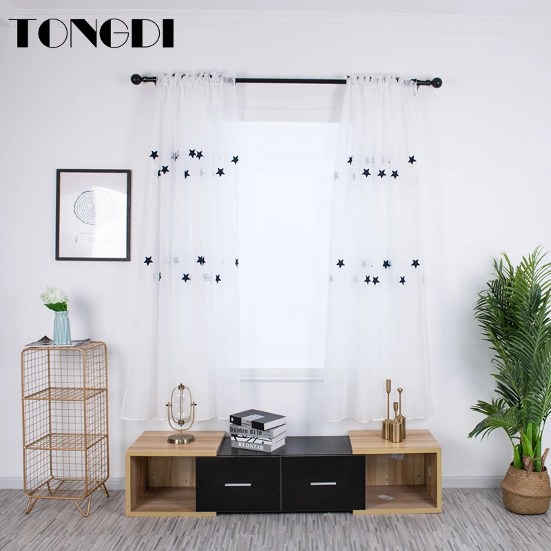 Белая Тюль TONGDI занавеска с вышивкой элегантные прозрачные украшения со Звездной