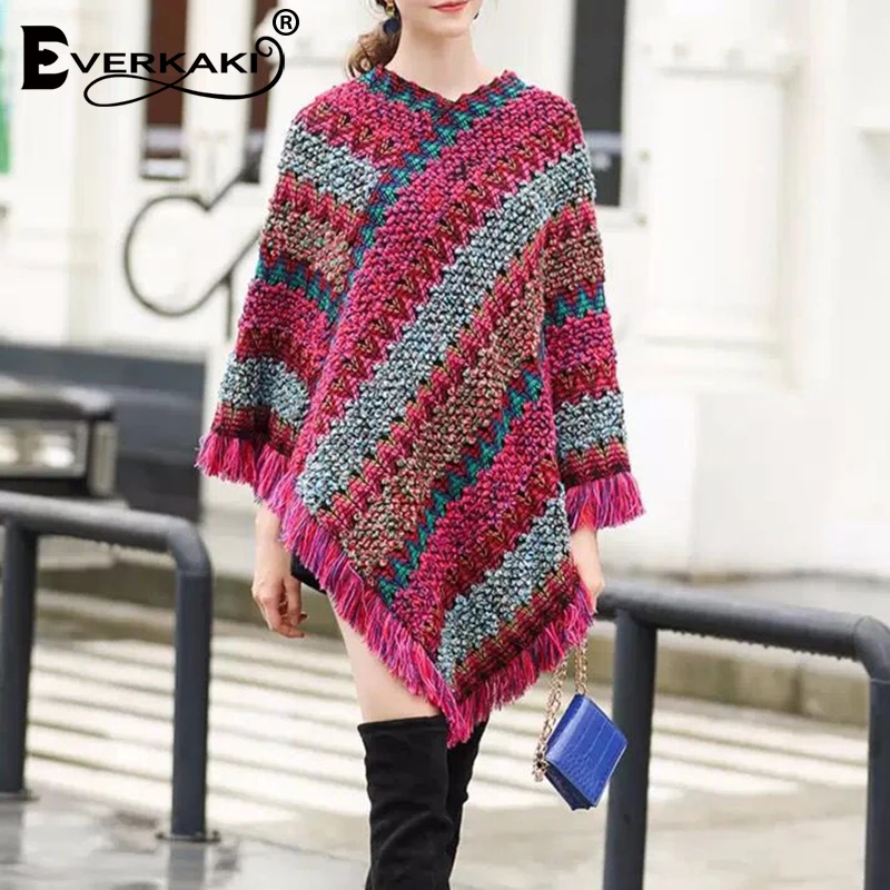 Everkaki Boho с кисточками вязаный свитер шаль женские обертывания толстые осенние винтажные женские накидка с воротником обертывания женские Зима Новые