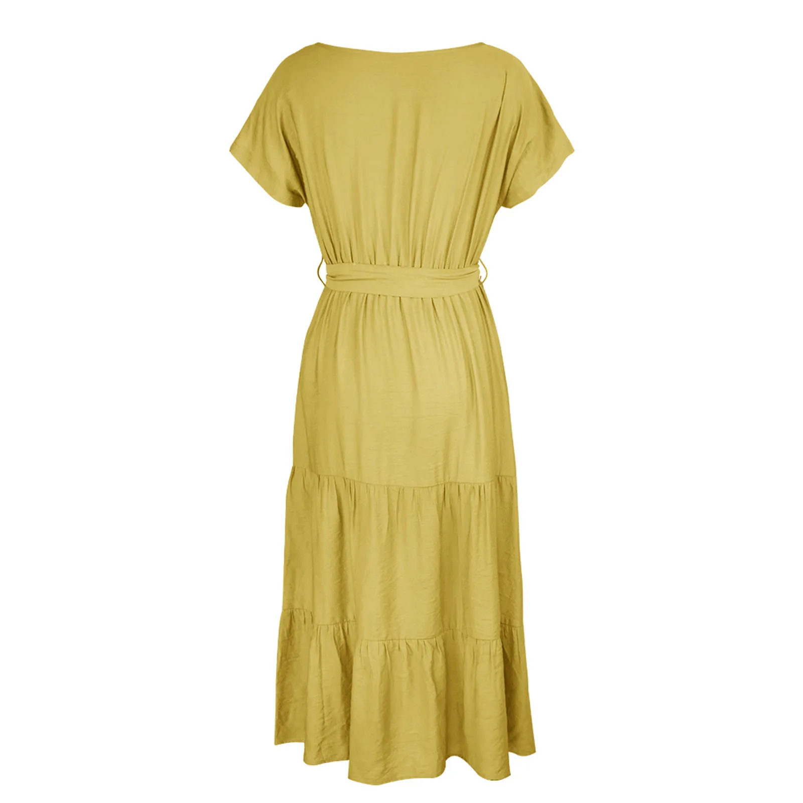 

Maternity Dresses Clothes for Pregnant Women Summer Round Neck Short Sleeve Ruffled Mid-length Solid Color Long Dress