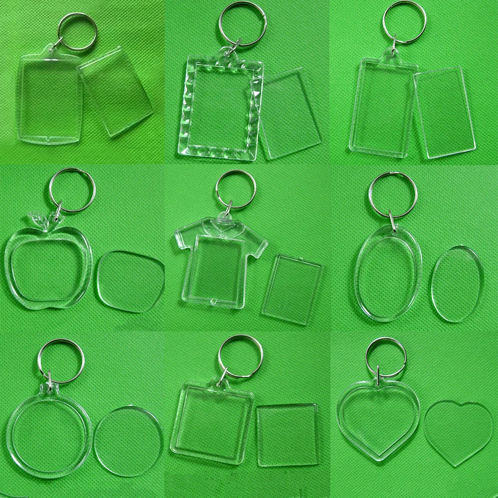 

Fashion Acrylic Insert Photo Picture Frame Keyrings Rectangle Transparent Blank Frame Keychain DIY Split Ring Key Chain Gift