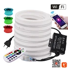 WiFi RGB светодиодный неоновая полоса + 1500 Вт пульт дистанционного управления Водонепроницаемый неоновый знак веревочная лента гибкий светодиодный лента 110 в США 220 В ЕС AU Великобритания 1-100 м