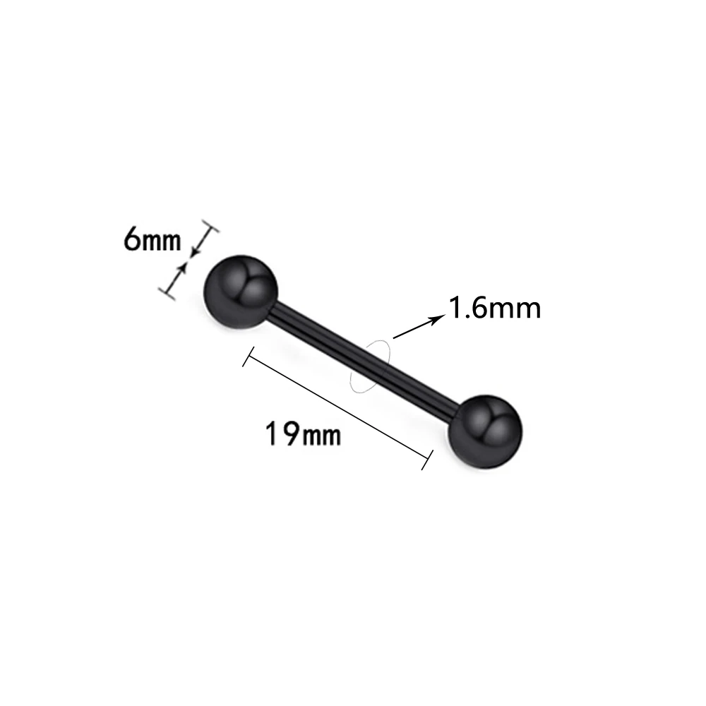 Black 1.6-19-6mm Пирсинг языка, Oreja,, 2 шт., титановые языковые кольца, Промышленные Штанги, хрящи, серьги, ушные утяжелители, ювелирные изделия для тела - Окраска металла: Black 1.6-19-6mm