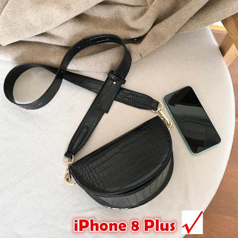 

Burminsa Chic Half-Moon Wide Strap Crossbody Bags For Women Girls Mini Stone Pattern Saddle Purses High Quality Shoulder Bags