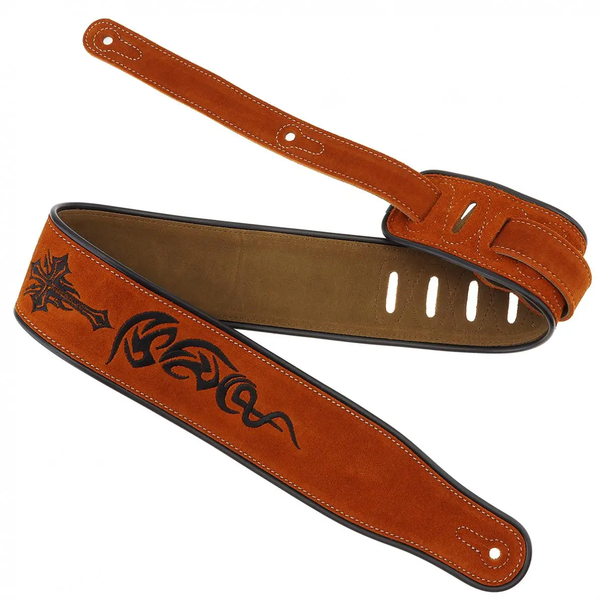 

Genuine Leather Cow Suede Guitar Strap Pattern Embroidery 7cm Widen with Antifriction Design for Acoustic Electric Bass Guitar