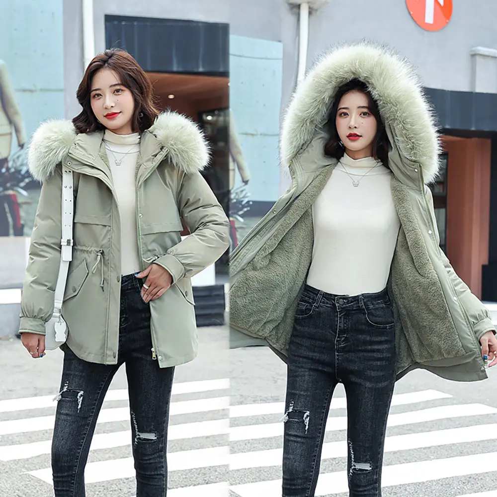 GRELLER New Cotton Thick Warm Winter Jacket Coat Women Casual Short Parkas Winter Clothes Fur Lining Hooded Parka Mujer Coats