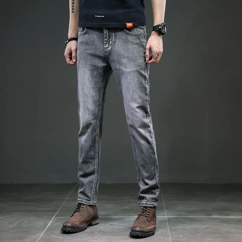 Мужские джинсы прямого покроя новые серые Стрейчевые брендовые модные мужские