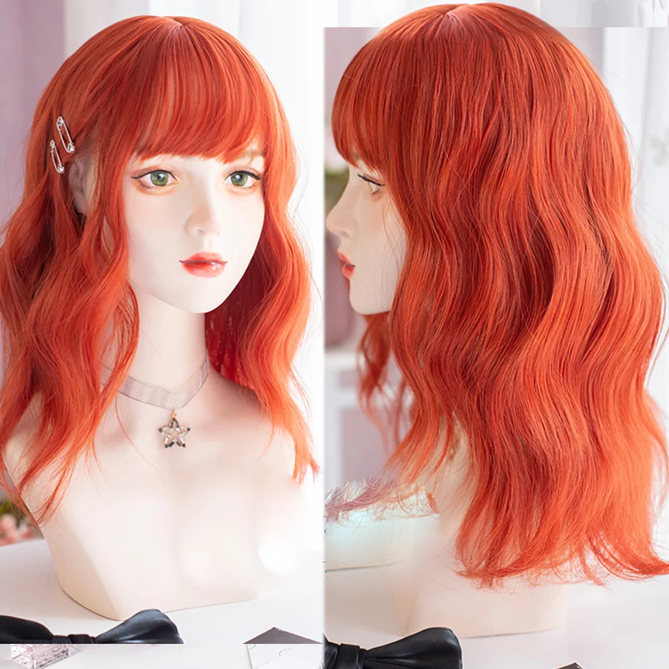 AOSIWIG Anime Cosplay Wig Gradient Color Pure Short Curly Hair Straight Wave Natural Synthetic |