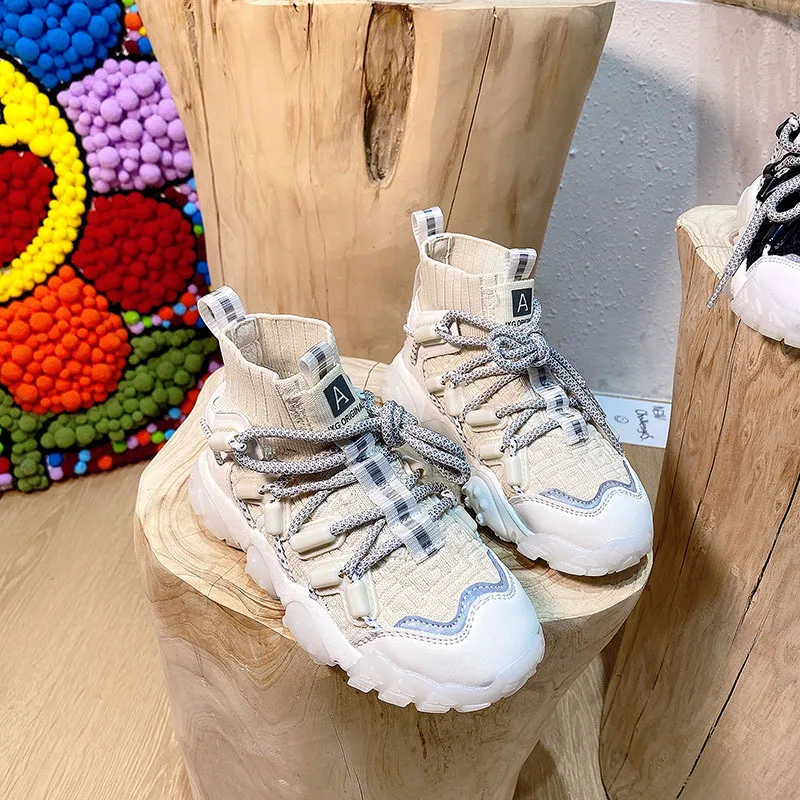 

Kids Sneaker 2021 Autumn Boys Girls Fashion Casual Shoes Children Sports Running High Top Tennis Thick Sole Platform Breathable