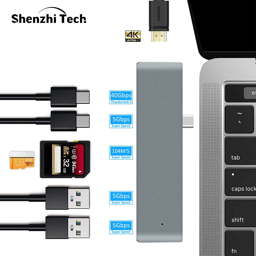 USB C концентратор Алюминиевый Мульти адаптер с 4K HDMI SD кард-ридер type-C зарядный порт USB 3,0 хаб 7 в 1 для MacBook ноутбука Настольный