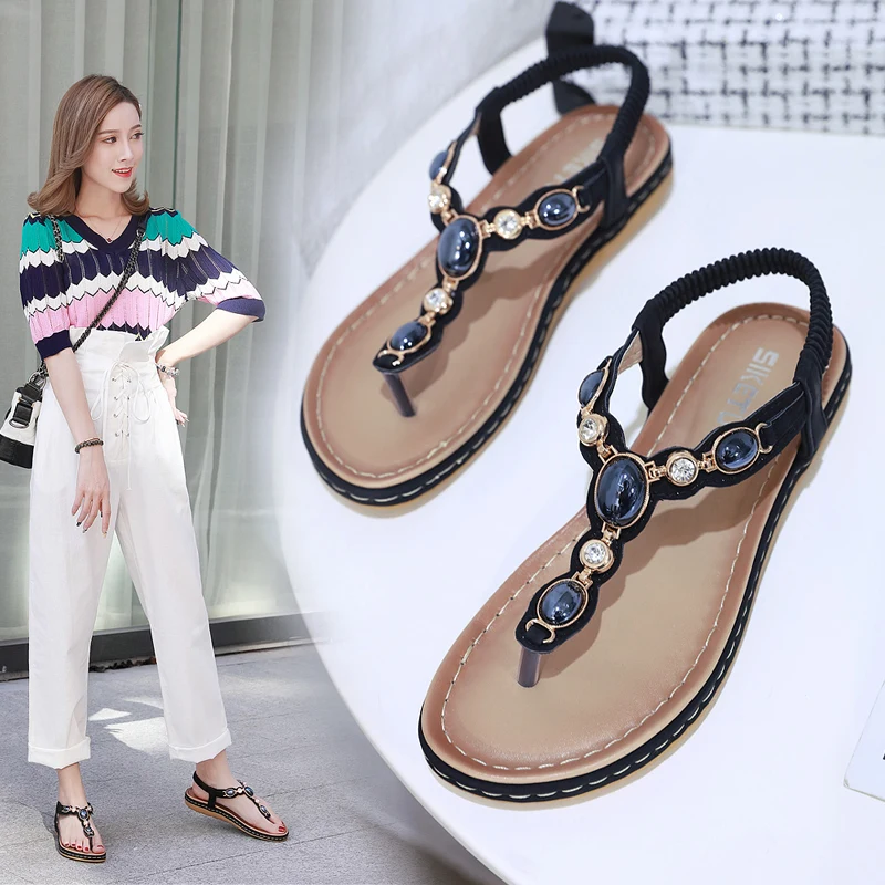 Новинка 2019 года летние женские сандалии в богемном стиле зажим со стразами