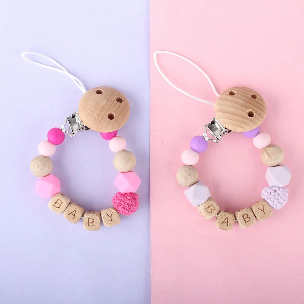 

Силиконовая цепочка-прорезыватель для зубов, деревянный Прорезыватель для зубов из бука ручной работы с именем по индивидуальному заказу, игрушка-пустышка