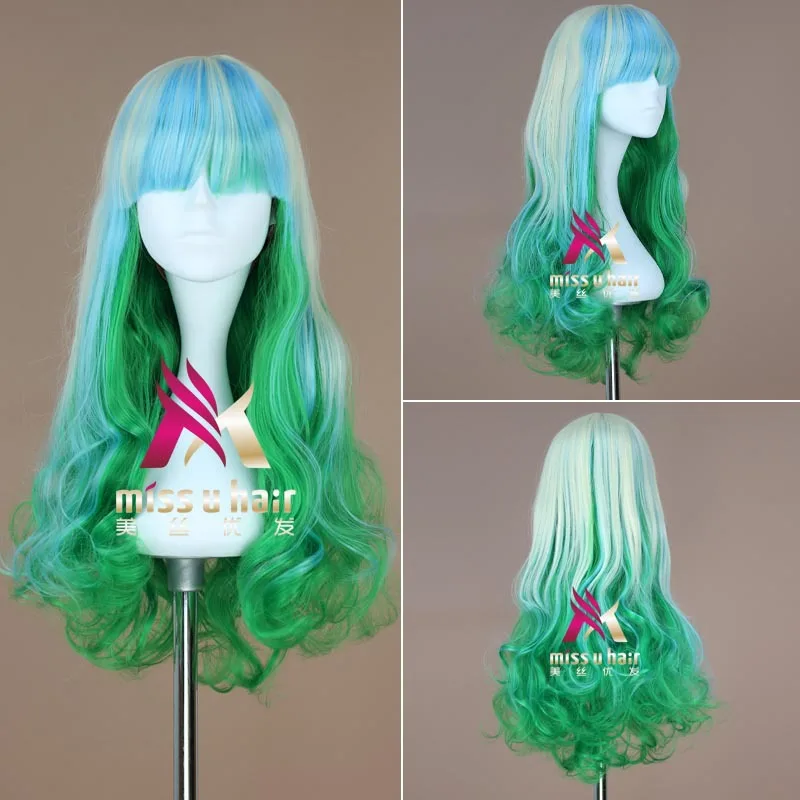 

new Mori girl long curly Cosplay wig for women green Synthetic hair Heat Resistant High Temperature Fiber costume party