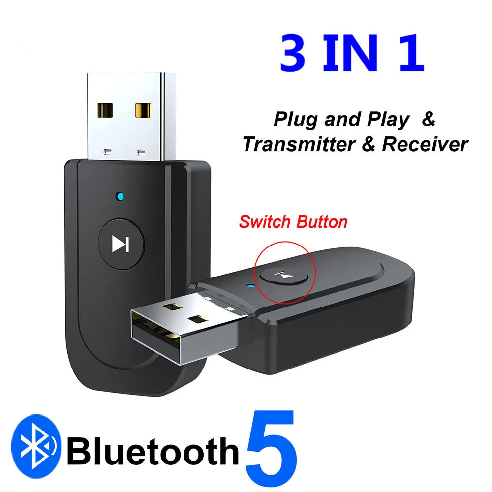 

3 in 1 USB Bluetooth 5.0 Adapter 3.5mm AUX Bluetooth Audio Receiver Transmitter For Car TV Speaker Wireless Dongle Adapter