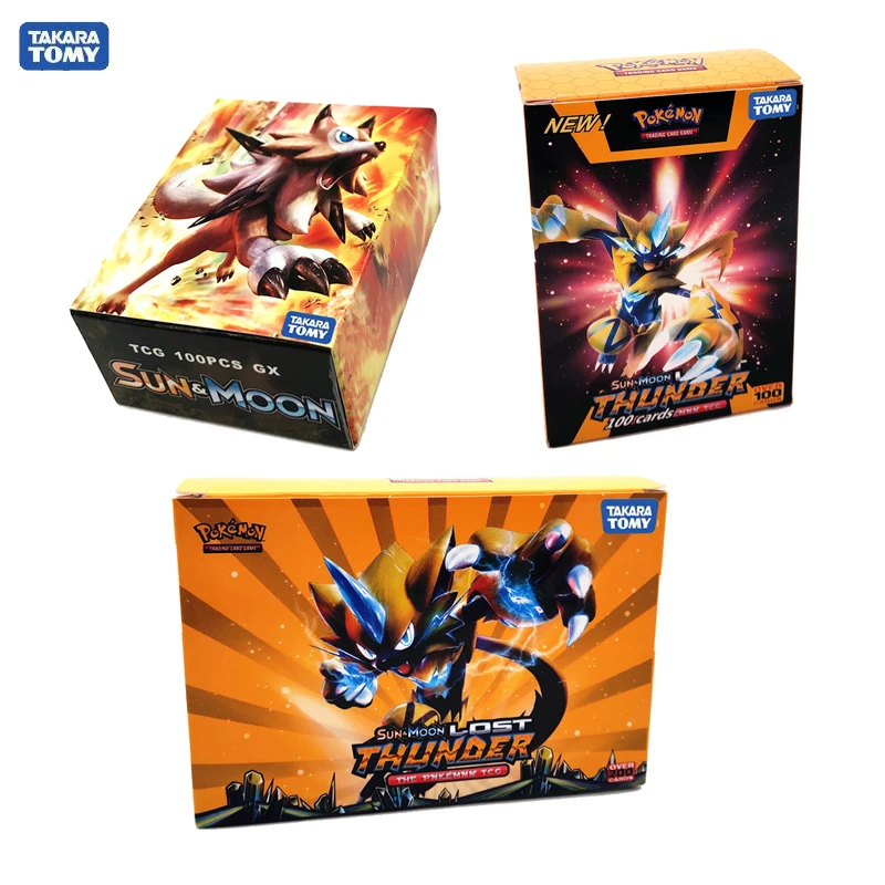 TAKARA TOMY Pokemon 60 100 200 шт. GX EX MEGA флэш карта 3D Sun Moon LOST THUNDER карты коллекционные для детей