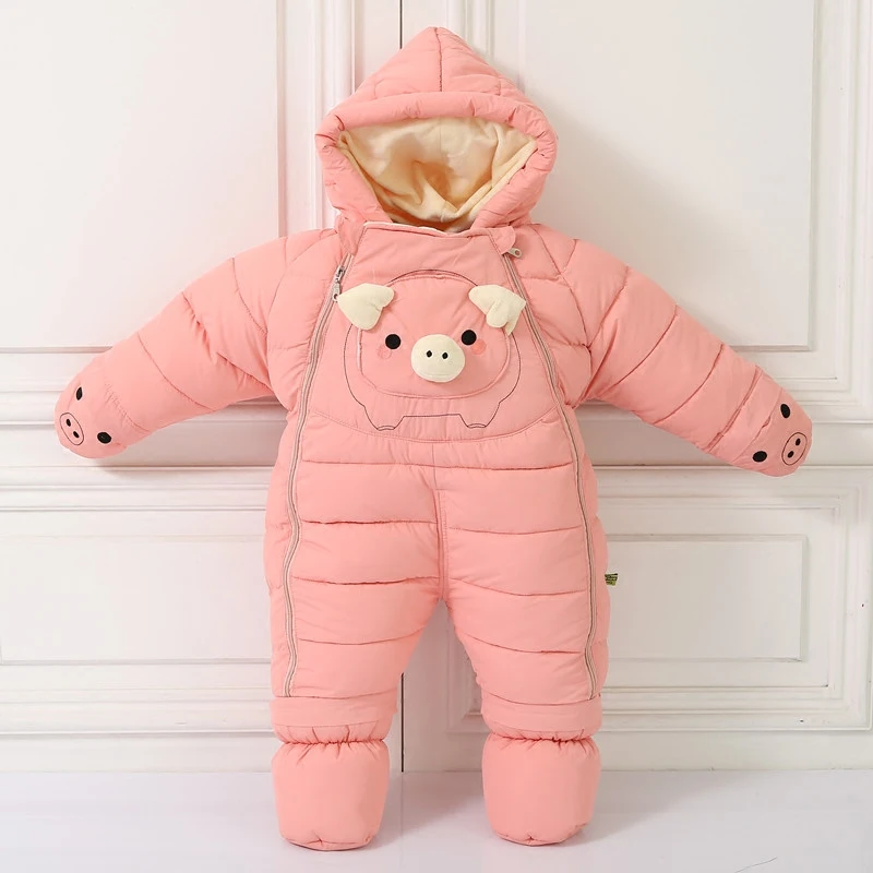 30 degrees cold Winter warm Baby girl Clothes New born Style Baby Rompers Baby Boys Jumpsuits cute Cartoon Infant Overalls - Цвет: pig pink
