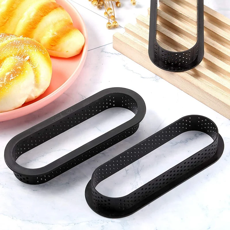 

12 Pieces Oval Tart Rings Heat-Resistant Perforated Cake Mousse Ring Non Stick Bakeware Tart Mini Cake Mold Cake Rings