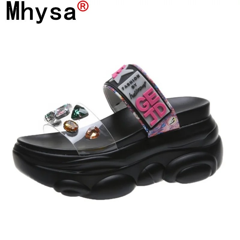 

2021 New Summer Women's Sandals Fashion Platform Women Rhinestone Casual Sandals Slope Heel Outdoor Open Toe Sandals for Woman