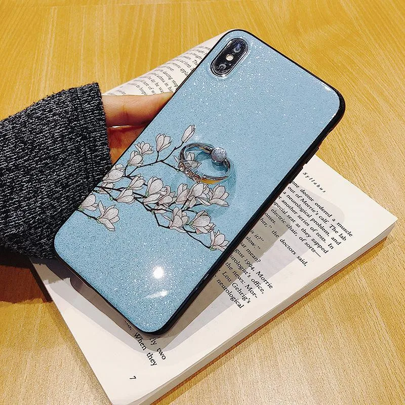 Lihte blue Для huawei Honor 10 10lite 10i 9 9lite 9n 9x Pro 8c 8x 8xmax 8s 7x7 s Honor Play чехол Цветы с блестками узор с кольцом на палец - Цвет: Lihte blue