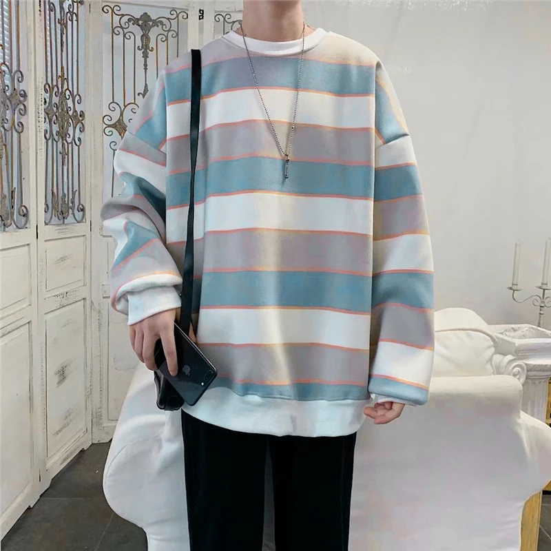 

Autumn T Shirt For Men Striped Long Sleeve O Neck Japan Style Harajuku Hip Pop Couple Clothing Loose Casual Streetwear Tops