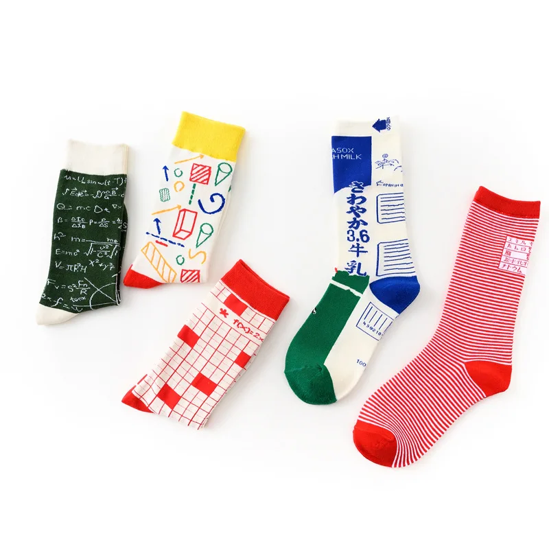 

New Women Streaked Socks Cartoon Geometric Designs Short Casual Girl Thick Warm Cotton Socks For Ladies Christmas Gifts