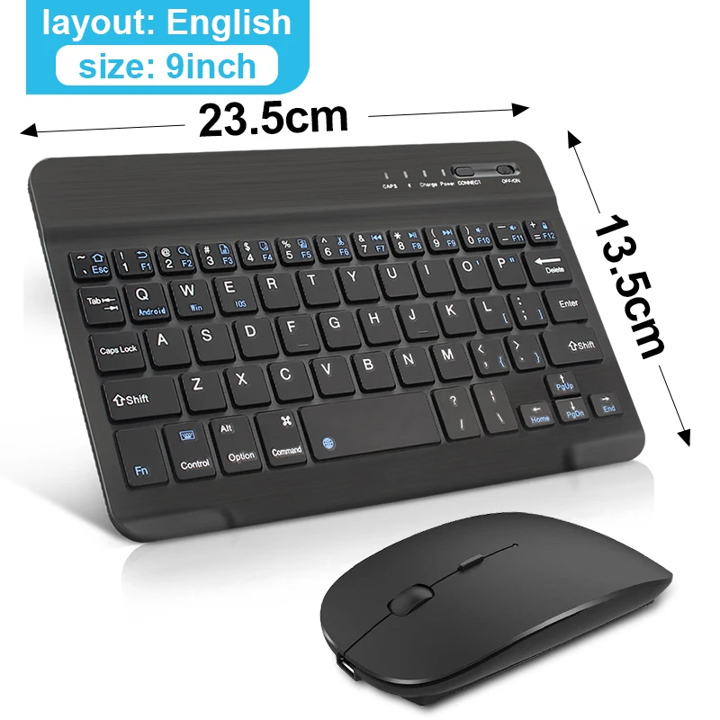 9 in English black Беспроводная клавиатура и мышь, мини перезаряжаемая bluetooth клавиатура с мышью, бесшумная эргономичная клавиатура для ПК, планшета, телефона - Цвет: 9 in English black