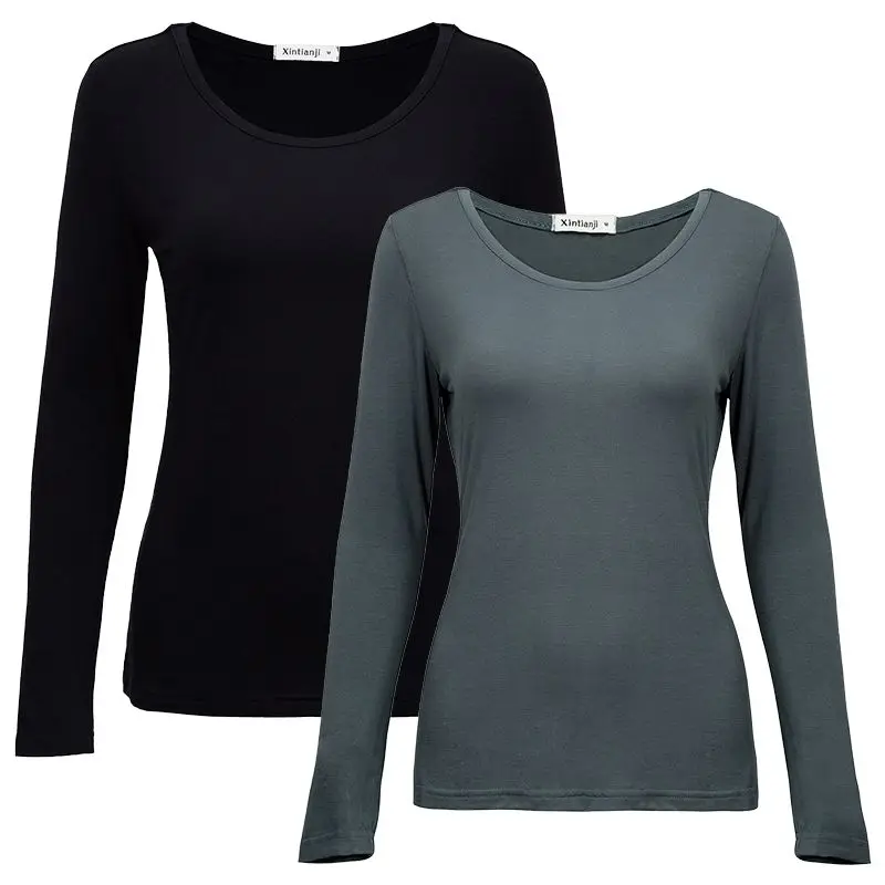 2PCS 2 шт./3 шт. в упаковке, вискоза, спандекс, джемпер, женская блузка с длинным рукавом, эластичная Удобная майка A0305 - Цвет: 2PCS