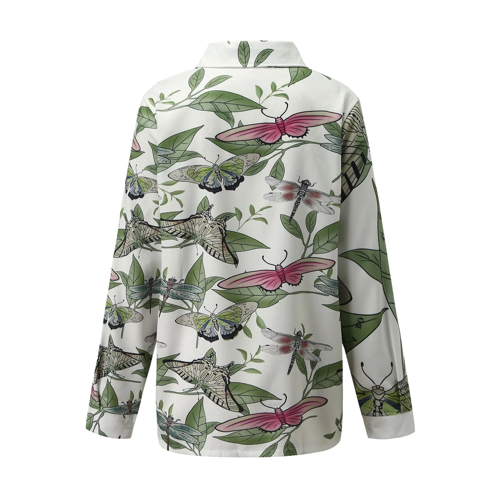 

Blouses Women's Lapel Button Shirt Turn-down Collar Butterfly Print Long Sleeve Loose Casual Top Fashion Shirts Female Blusas