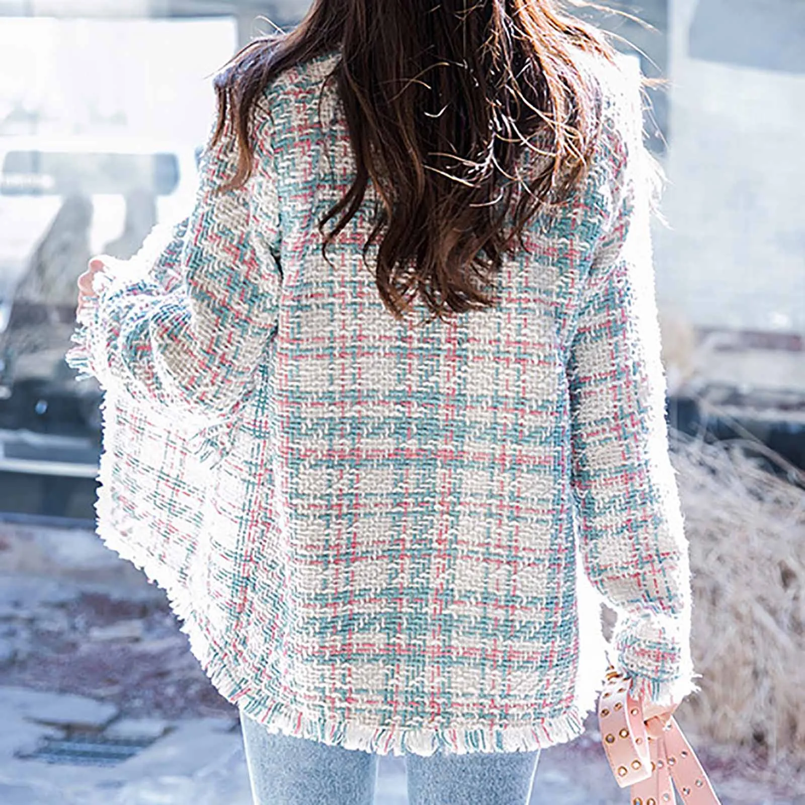 

Fashion 2020 Women's Blazer Jacket Autumn Winter Double Breasted Long-Sleeved Lattice Female Suit Collar Jacket Coat femme #40