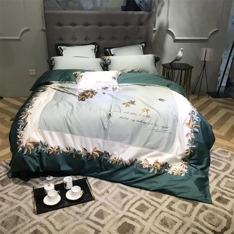 42 нежная вышивка роскошный Египетский хлопок Постельное белье Queen King size комплект