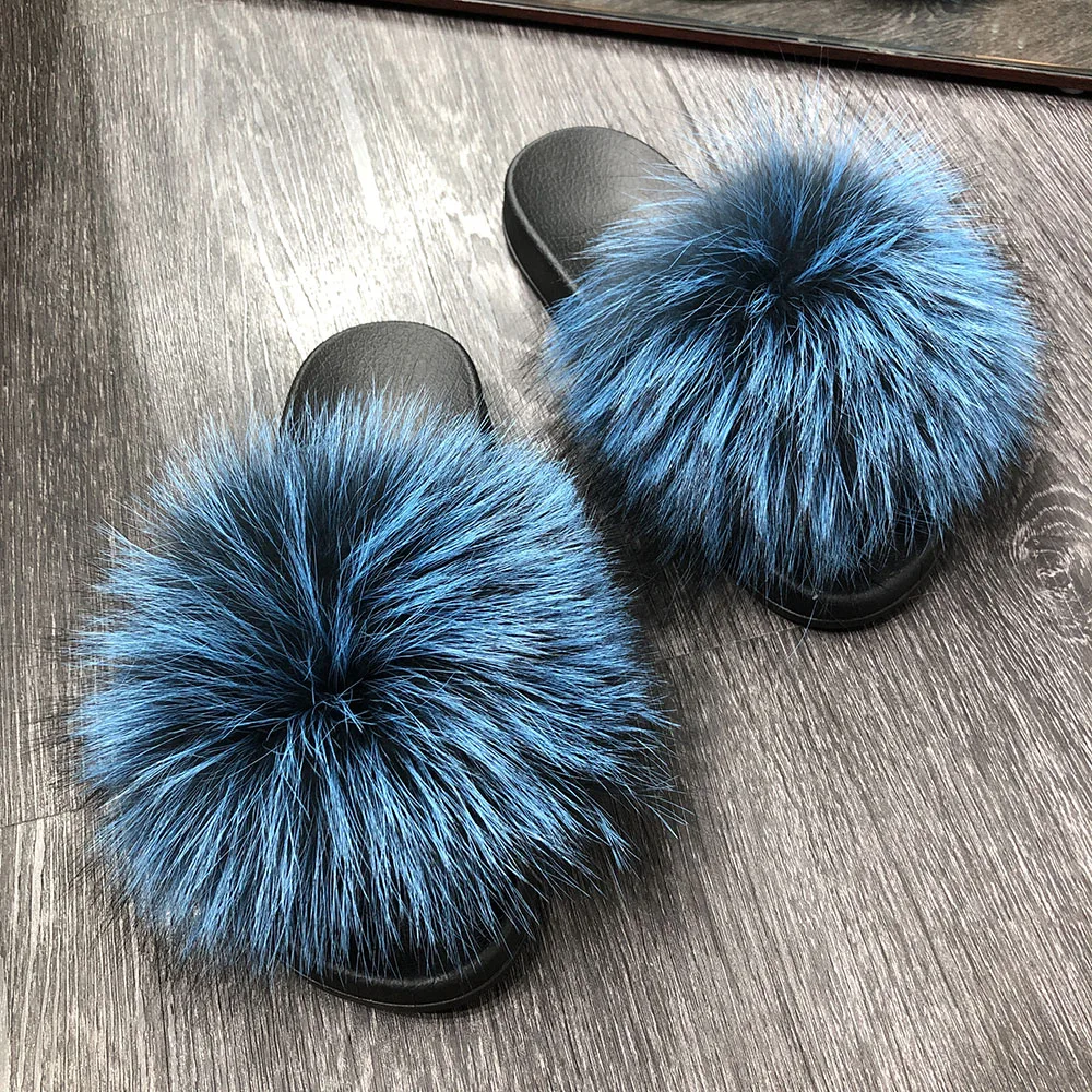 Женские меховые шлепанцы YOLOAgain на плоской подошве из натурального Лисьего