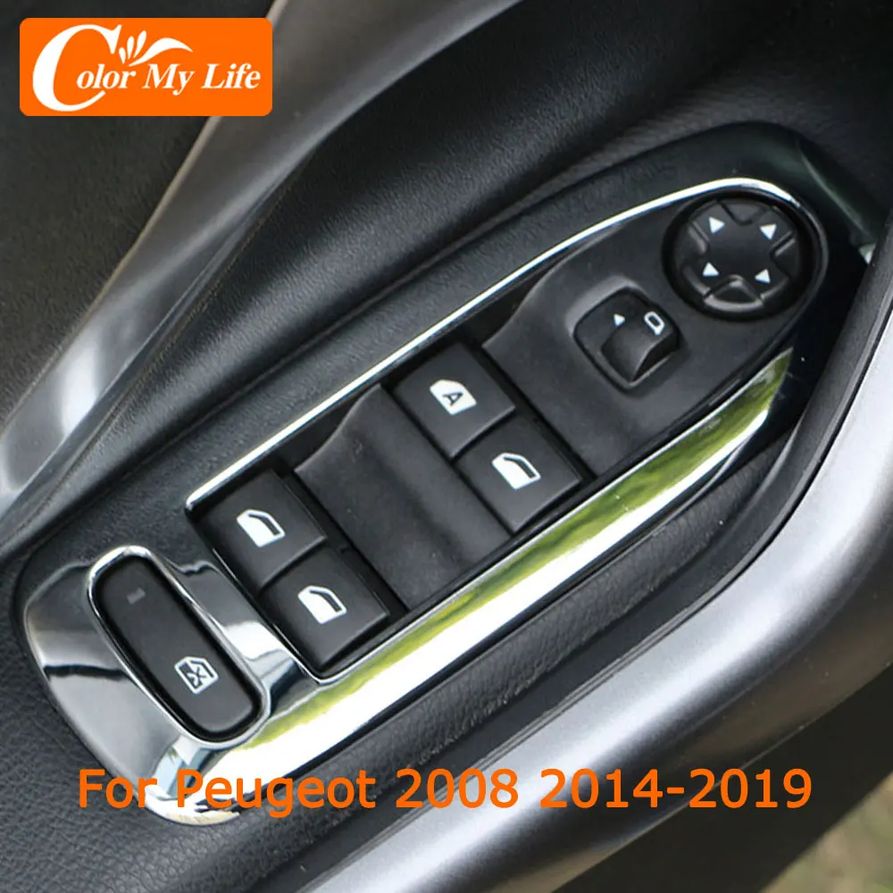 

Color My Life ABS Car Windows Control Panel Protection Cover for Peugeot 2008 2014 2015 2016 2017 2018 Window Lift Stickers