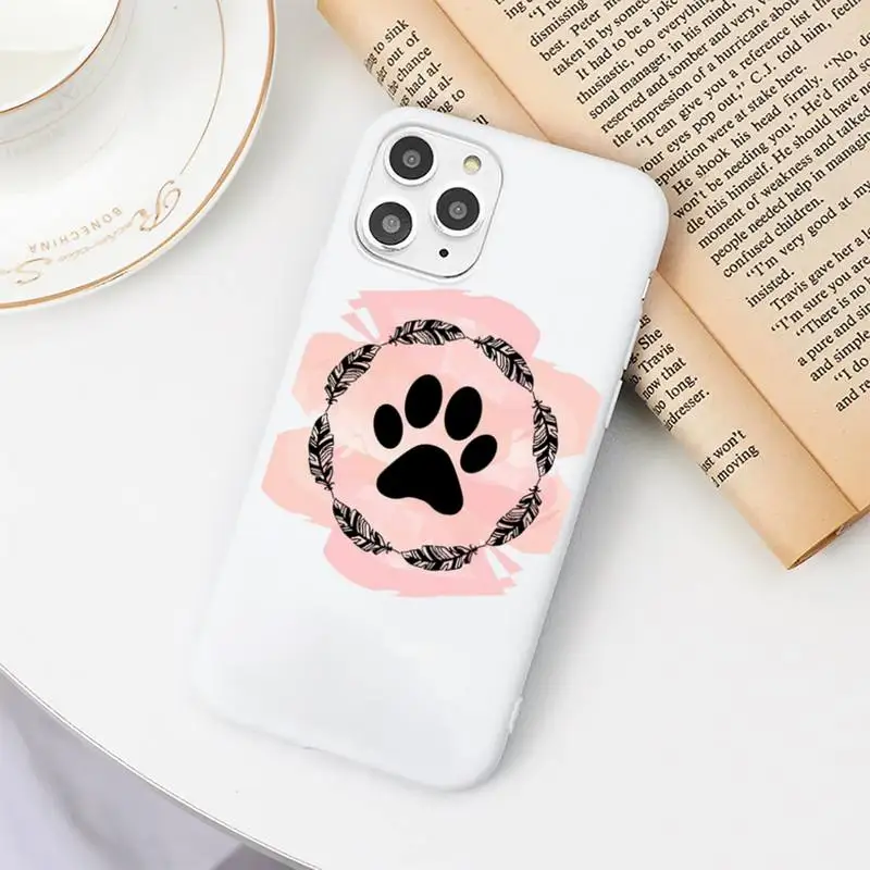 

Cat Dog Paw Animal Phone Case Candy Color White for iPhone 11 pro XS MAX 8 7 6 6S Plus X 5S SE 2020 XR