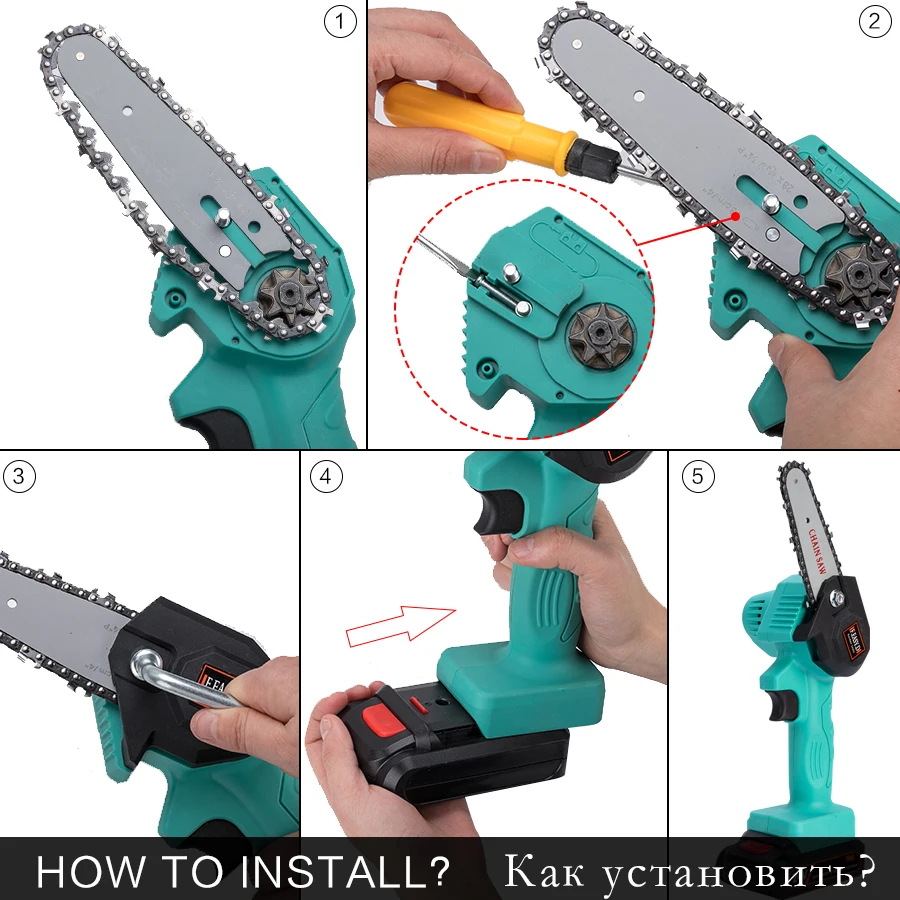 

4in/6in Mini Electric Saw Chainsaw 24V For Fruit Tree Woodworking Garden Tools With Batterys Hand Held Wood Cutters