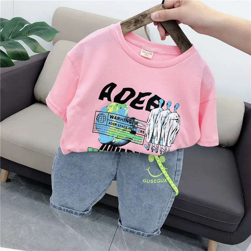 

Летние комплекты одежды для маленьких мальчиков и девочек, одежда для маленьких мальчиков, футболка + штаны, детская одежда, Детские хлопков...