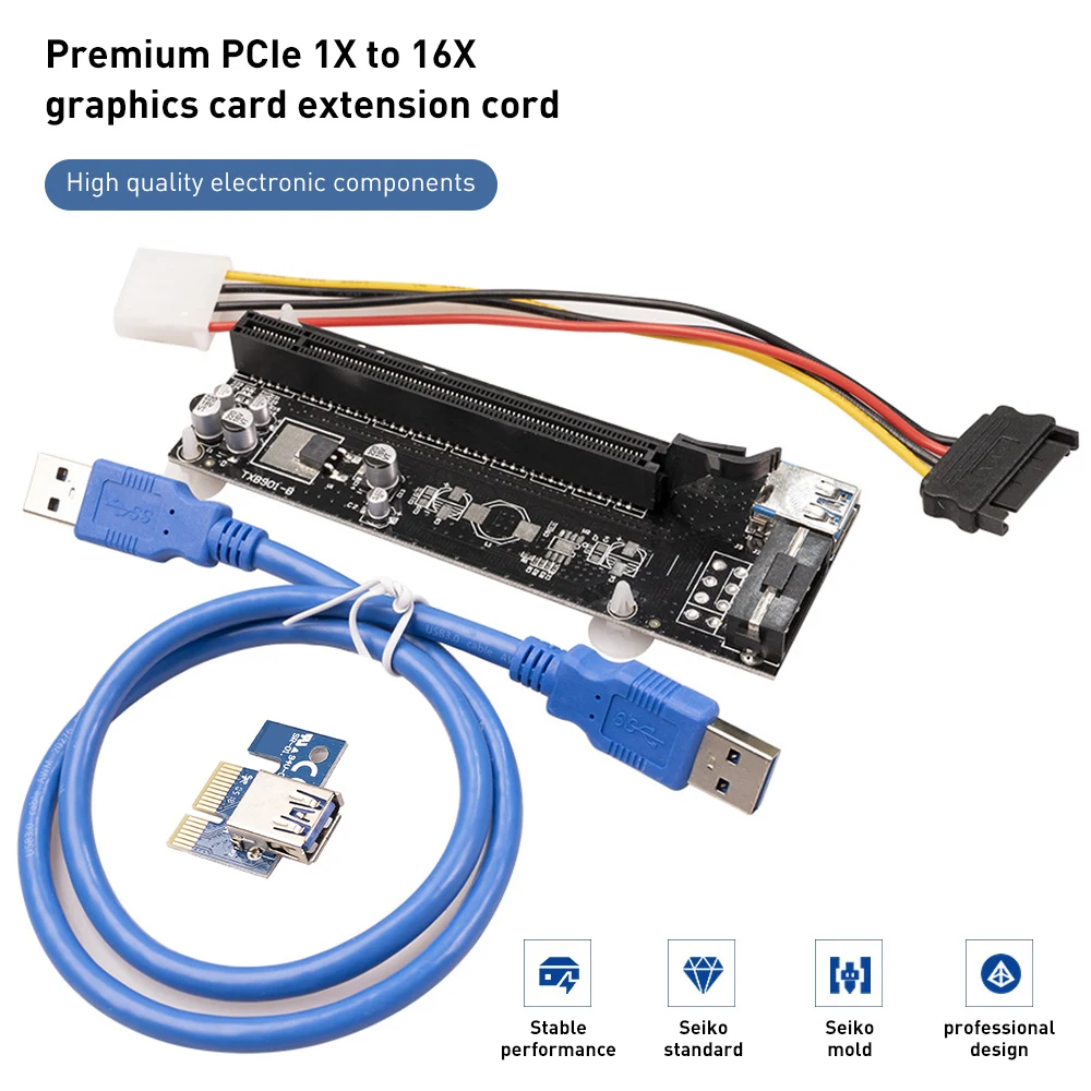 

PCI-E PCI Express 1x to 16x Extender Riser Board Card USB 3.0 Adapter with SATA 4 Pin Power Cable USB Cable For Miner