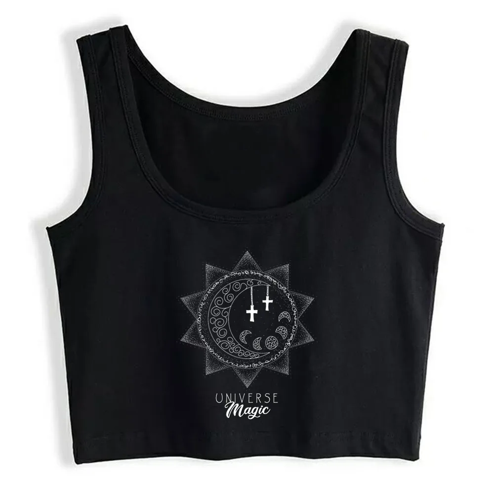 

Crop Top Women Magic Moon Sun Monphase Geometric Harajuku Tank Top Women Funny Women Clothes