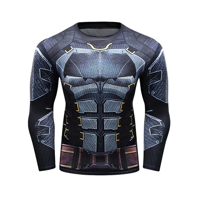 

3D printed T-shirt compression tights men's fitness running tops breathable stretch long-sleeved sports gym cycling clothes