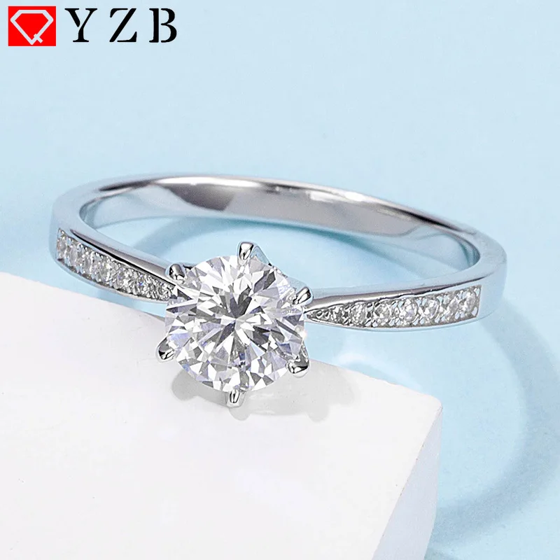 

QYZB 925 Sterling Silver D Color 1 Ct Round Cut VVS 6.5mm Moissanite Ring Engagement&Wedding Ring for Women Fine Jewelry Gift